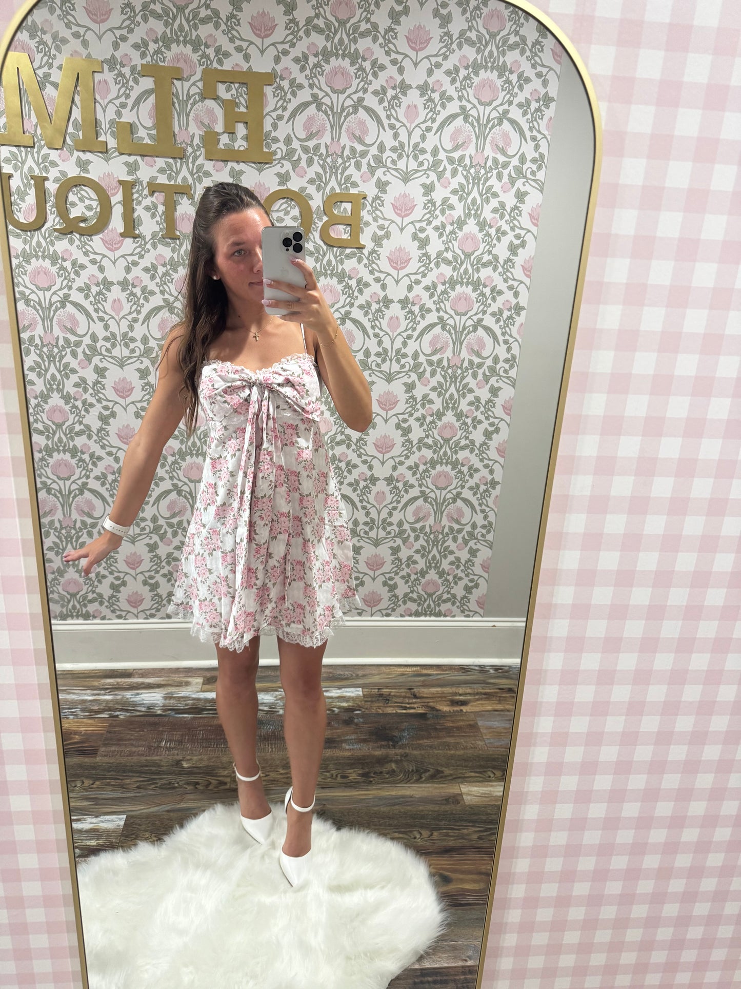 Pink floral bow dress